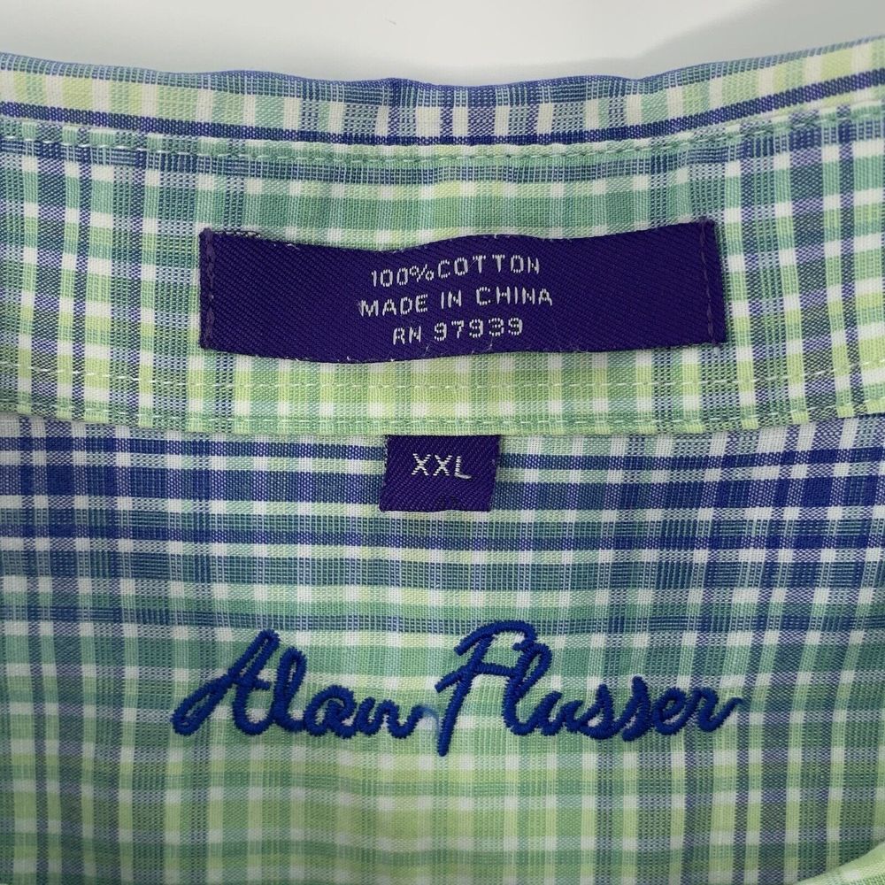 Alan Flusser Blue Yellow Green Cotton Plaid Men's Long Sleeve Shirt Size XXL - Picture 5 of 7